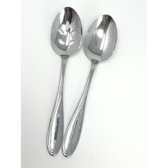 Oneida Camber Cresta Windswept Scroll Serving Spoon 8.5” Fork 8.75” Set Of 2 - Picture 1 of 6